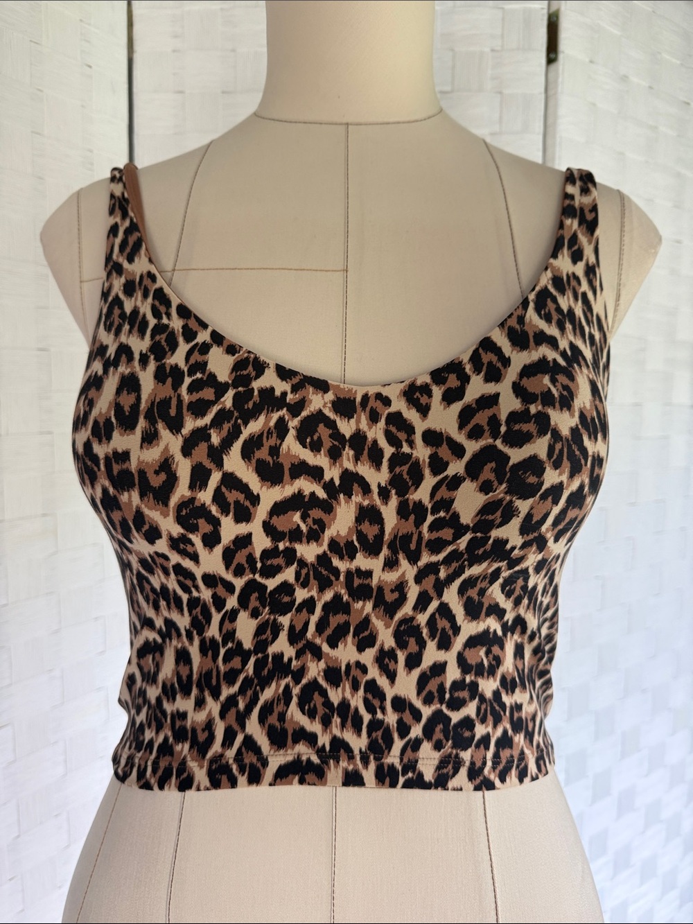 Leopard Print Scoop Neck Crop Top - Brown/Black